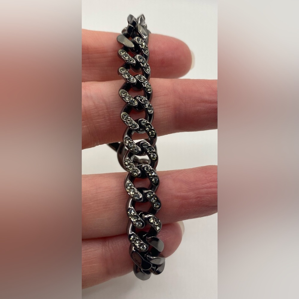 Givenchy Gunmetal Chain Link Bracelet with Swarovski Crystals Gorgeous